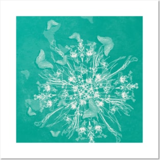 ghost bouquet and butterflies  on teal Posters and Art